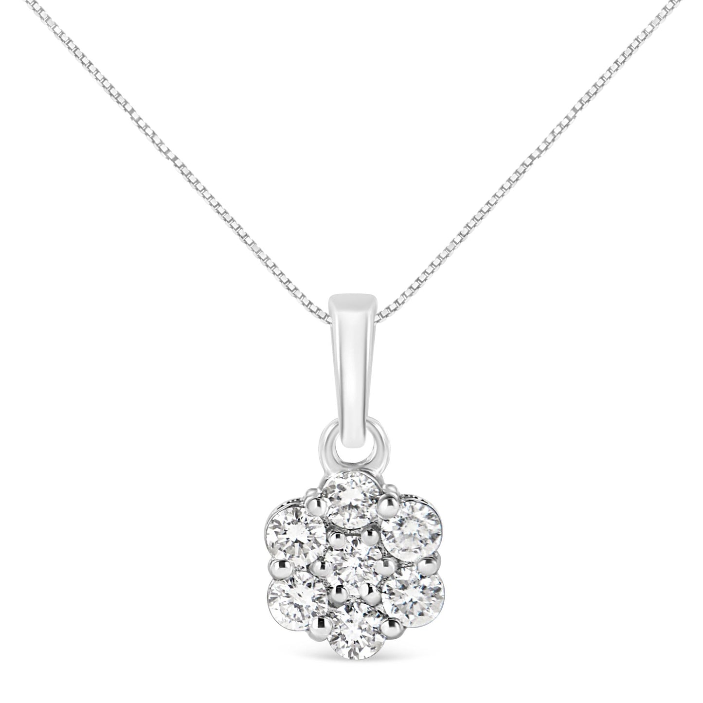 14KT White Gold 1/2 cttw Diamond Floral Cluster Pendant Necklace (HI,