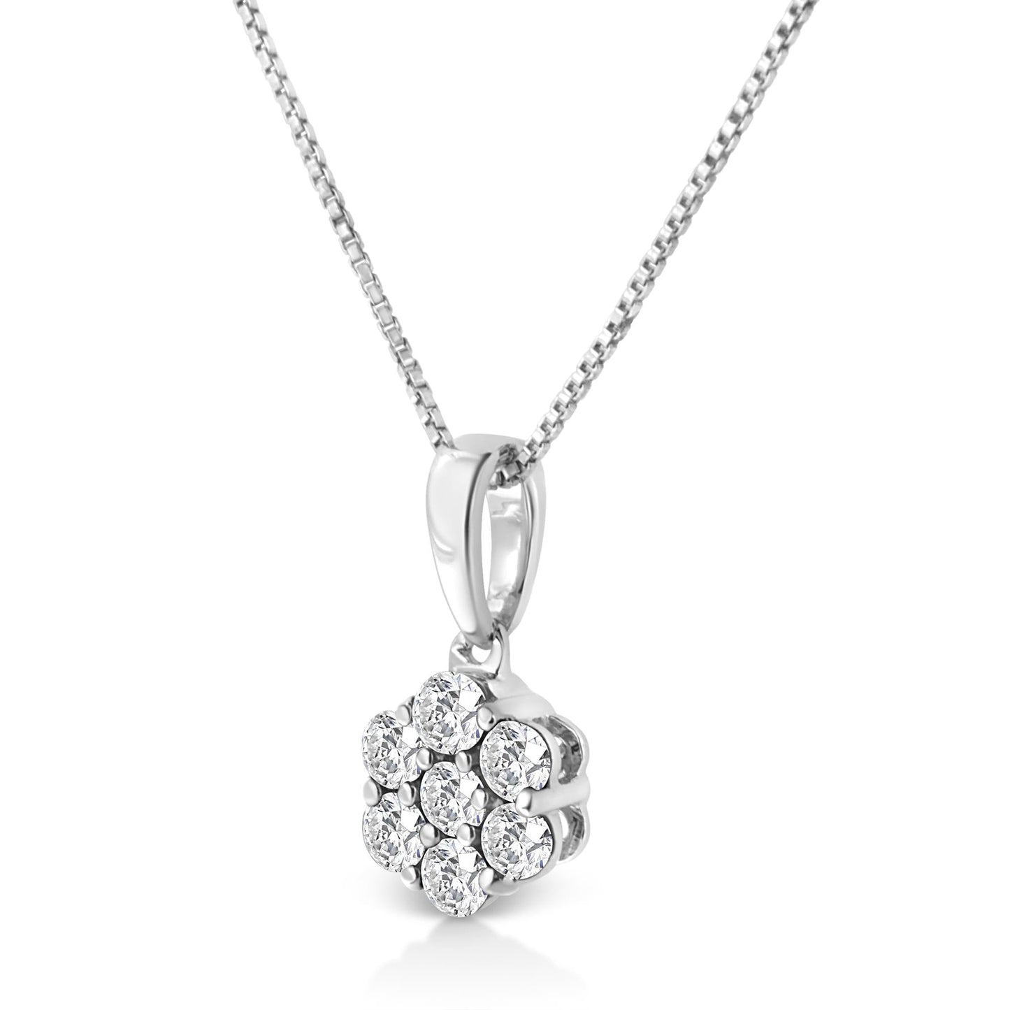 14KT White Gold 1/2 cttw Diamond Floral Cluster Pendant Necklace (HI,