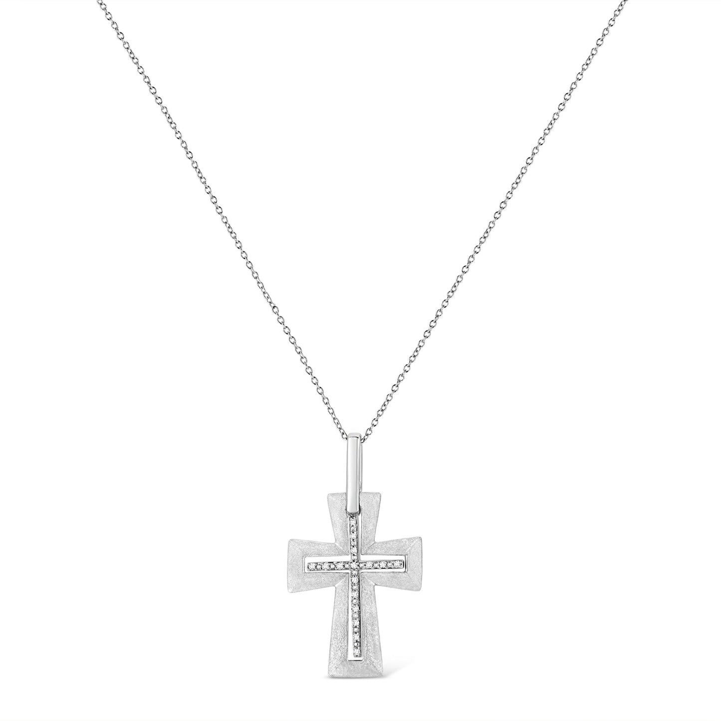 .925 Sterling Silver Prong-Set Diamond Accent Cross 18" Pendant