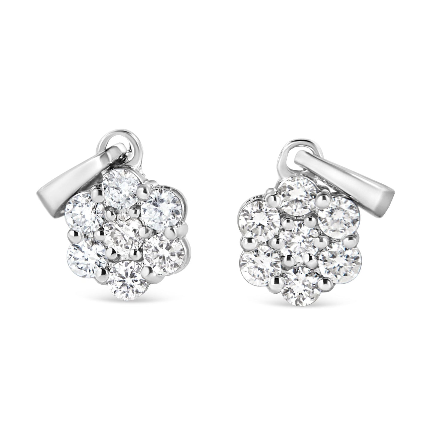 14KT White Gold 1/2 cttw Diamond Floral Cluster Pendant Necklace (HI,