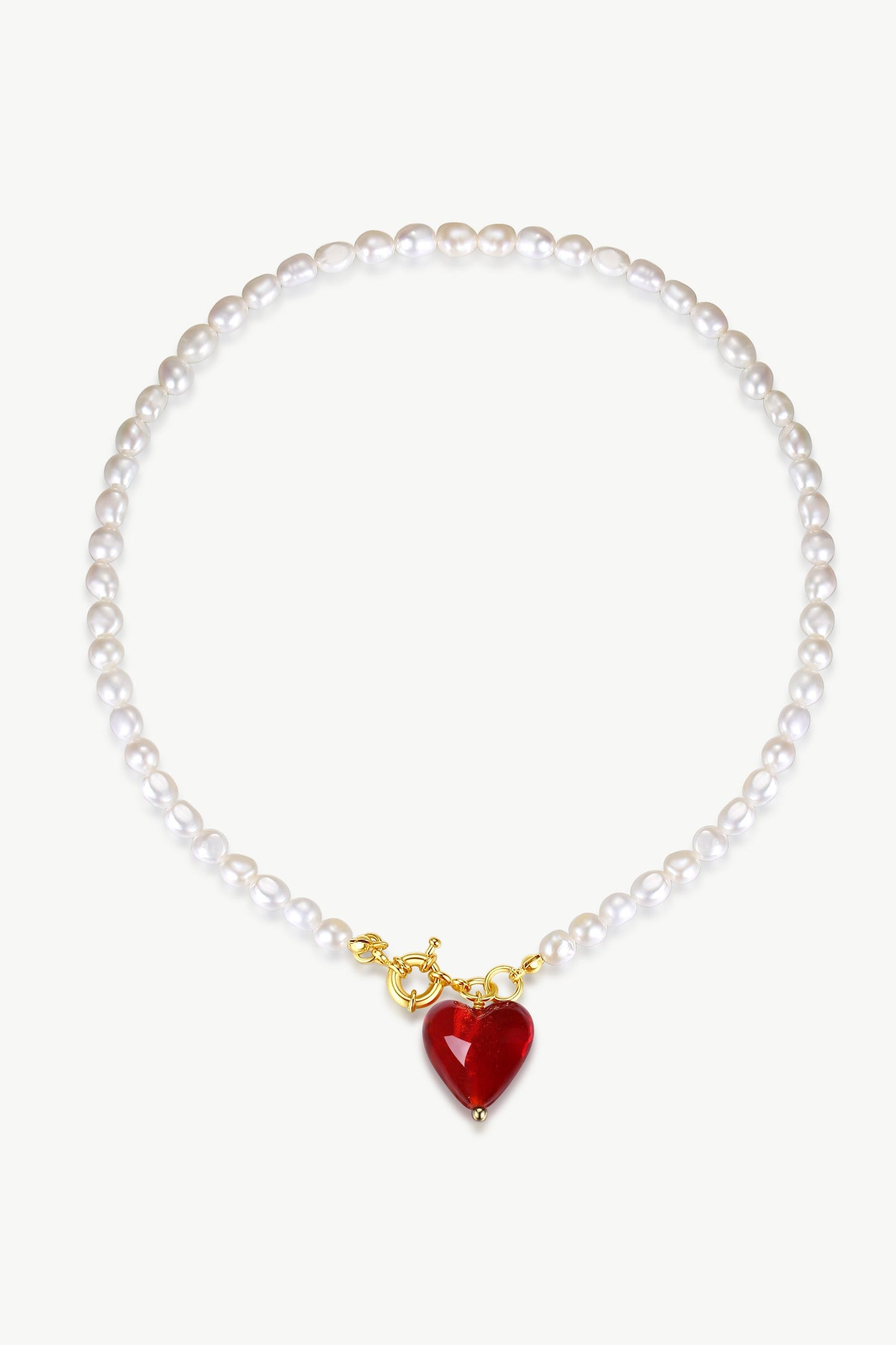 Esmée Red Glaze Heart Pendant Pearl Necklace